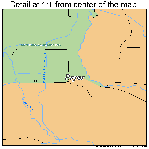 Pryor, Montana road map detail