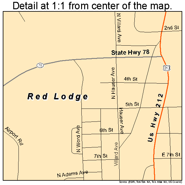 Red Lodge, Montana road map detail