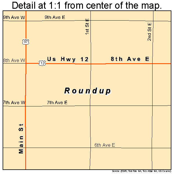 Roundup, Montana road map detail