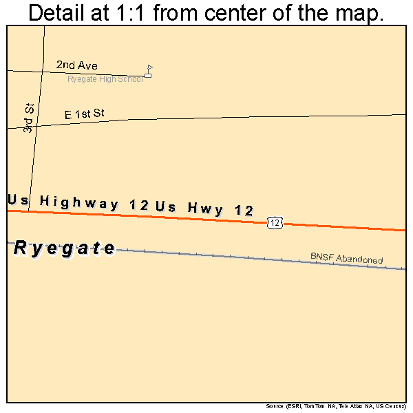 Ryegate, Montana road map detail