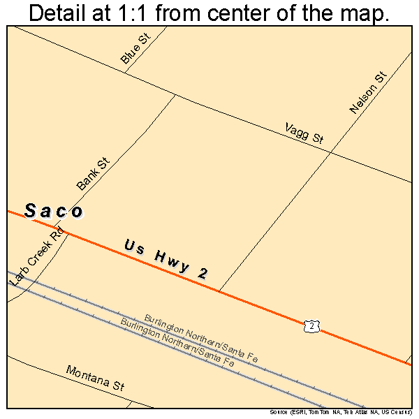 Saco, Montana road map detail