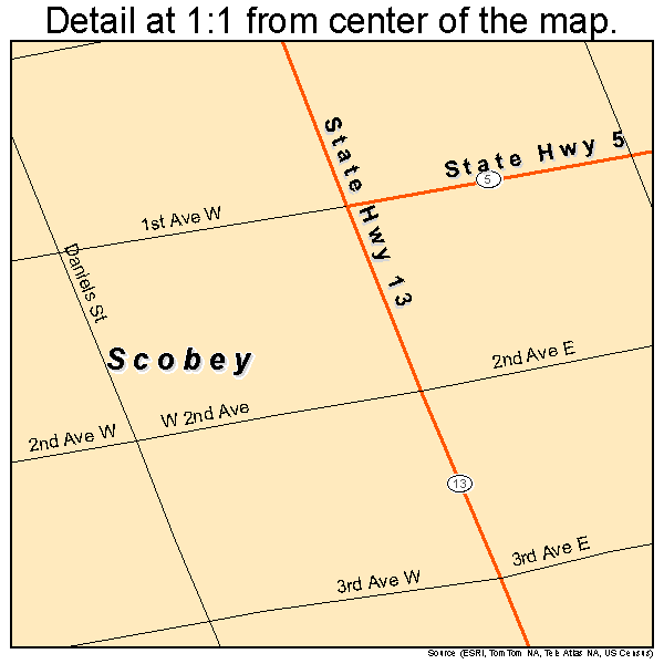 Scobey, Montana road map detail