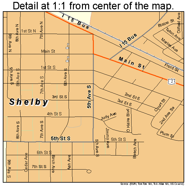 Shelby, Montana road map detail