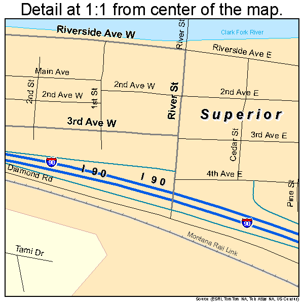 Superior, Montana road map detail