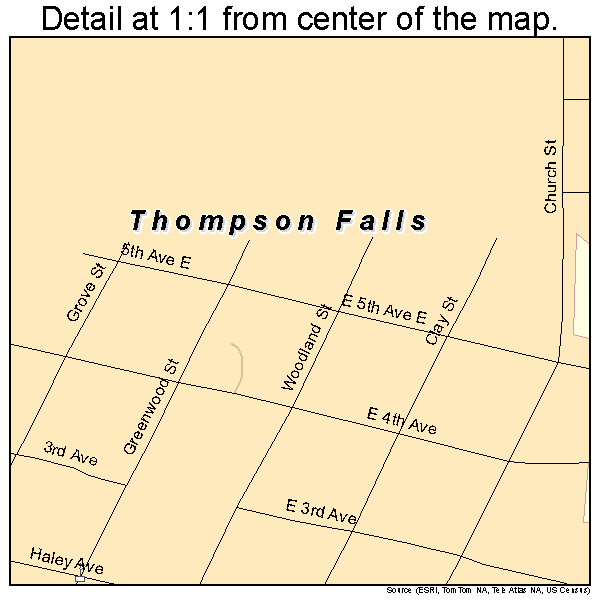 Thompson Falls, Montana road map detail