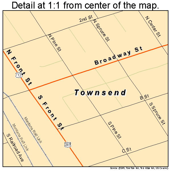 Townsend, Montana road map detail
