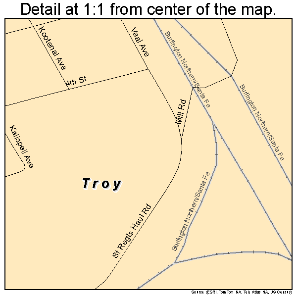 Troy, Montana road map detail