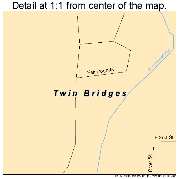 Twin Bridges, Montana road map detail