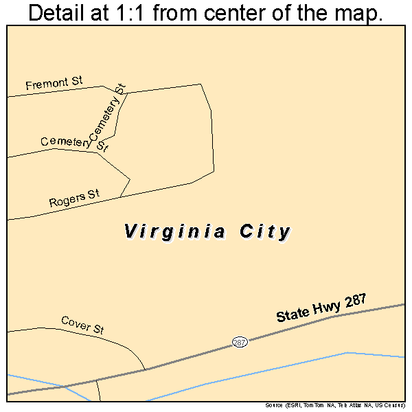 Virginia City, Montana road map detail