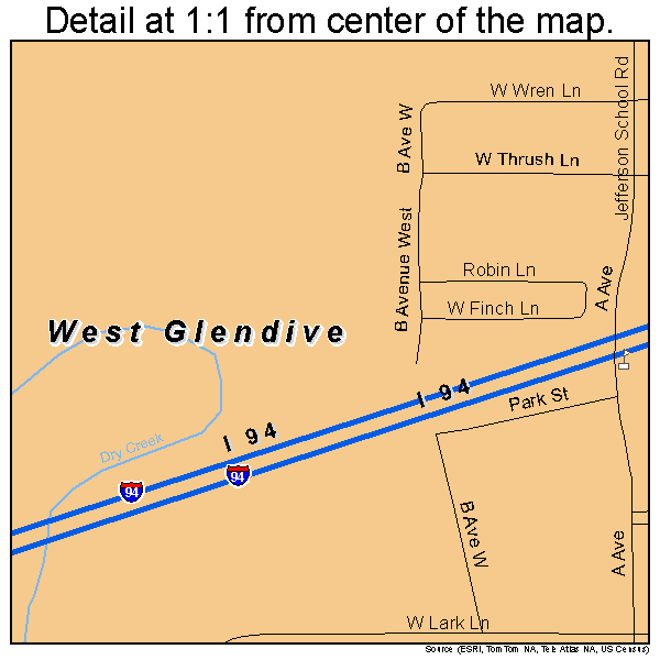 West Glendive, Montana road map detail