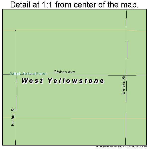 West Yellowstone, Montana road map detail