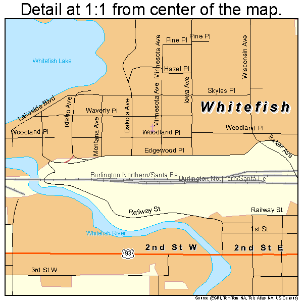 Whitefish, Montana road map detail