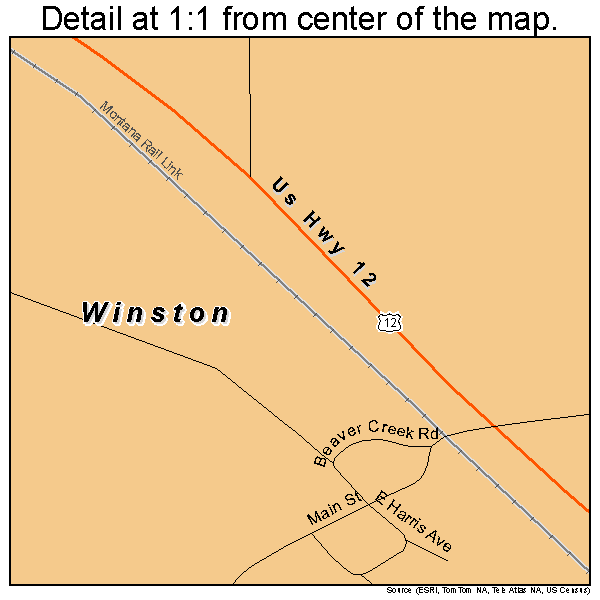 Winston, Montana road map detail