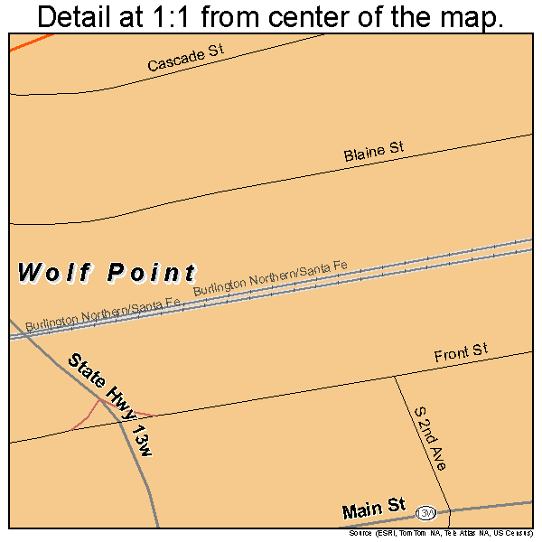 Wolf Point, Montana road map detail