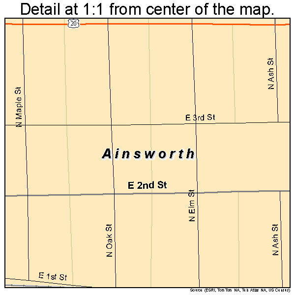 Ainsworth, Nebraska road map detail