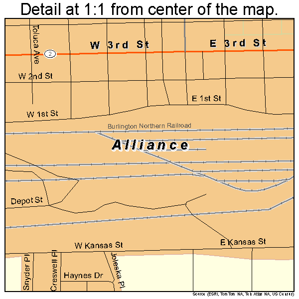 Alliance, Nebraska road map detail