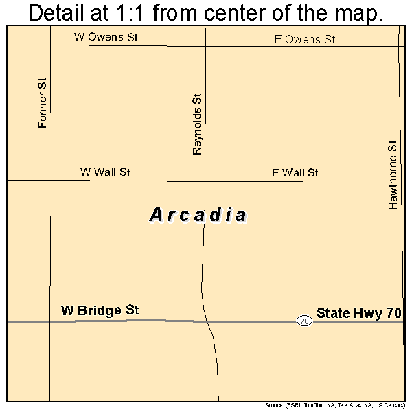 Arcadia, Nebraska road map detail