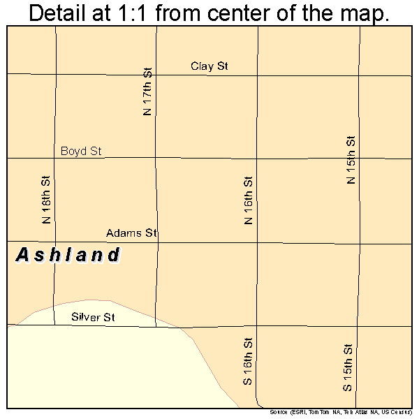 Ashland, Nebraska road map detail