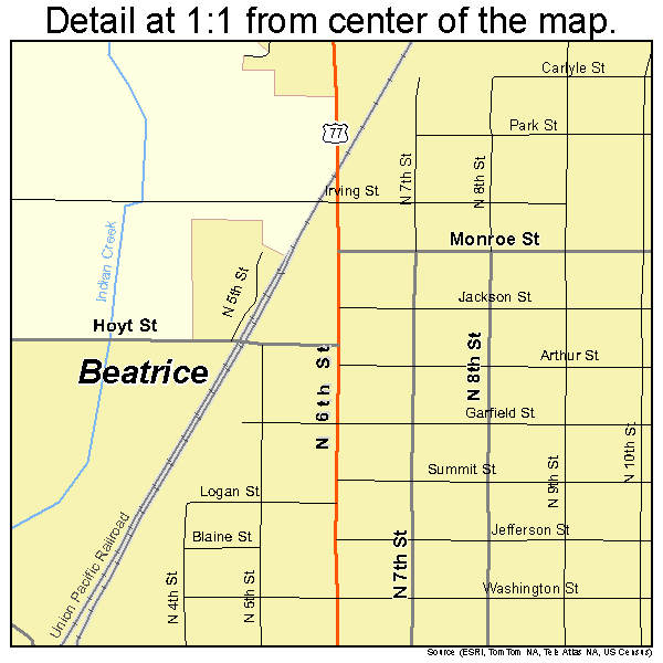 Beatrice, Nebraska road map detail