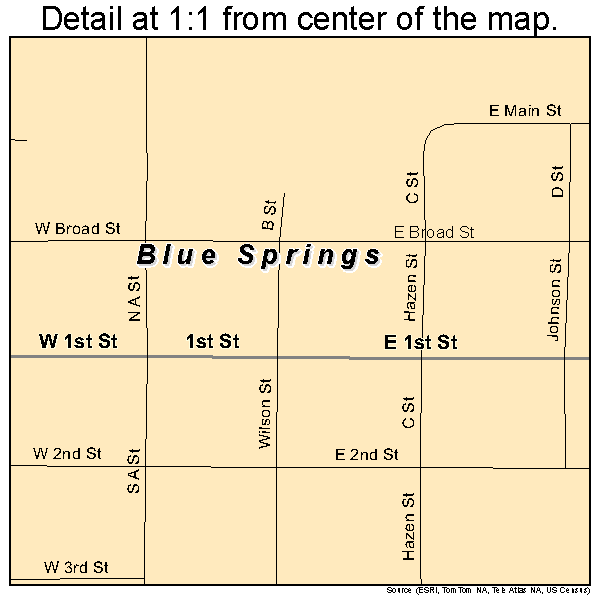 Blue Springs, Nebraska road map detail