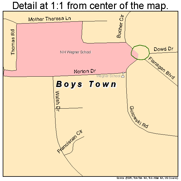 Boys Town, Nebraska road map detail