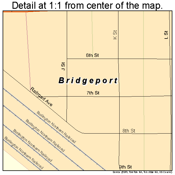 Bridgeport, Nebraska road map detail