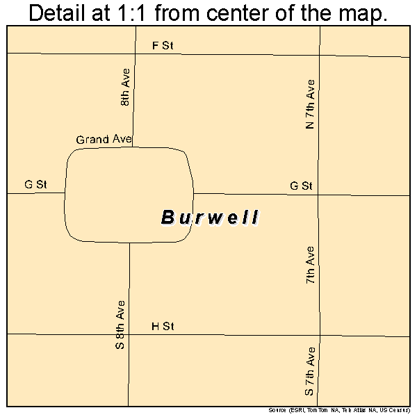 Burwell, Nebraska road map detail