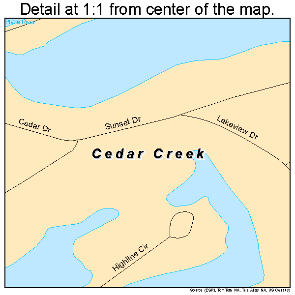 Cedar Creek, Nebraska road map detail