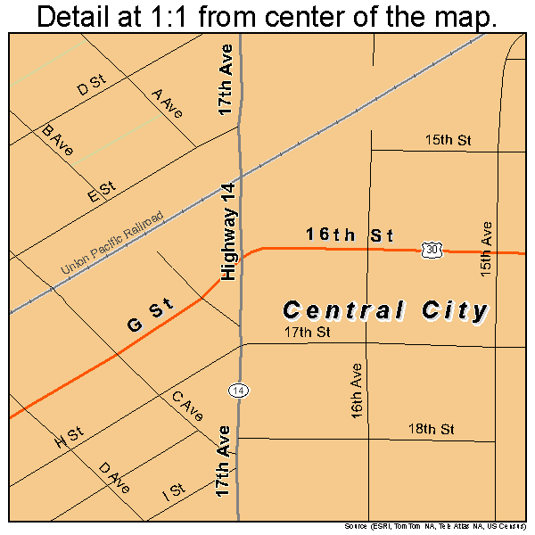 Central City, Nebraska road map detail