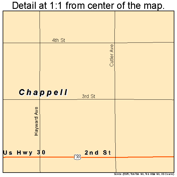 Chappell, Nebraska road map detail
