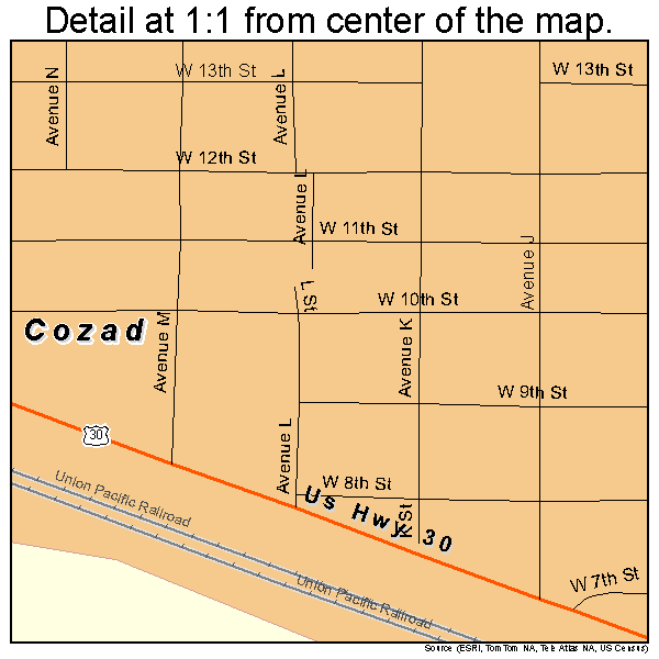 Cozad, Nebraska road map detail