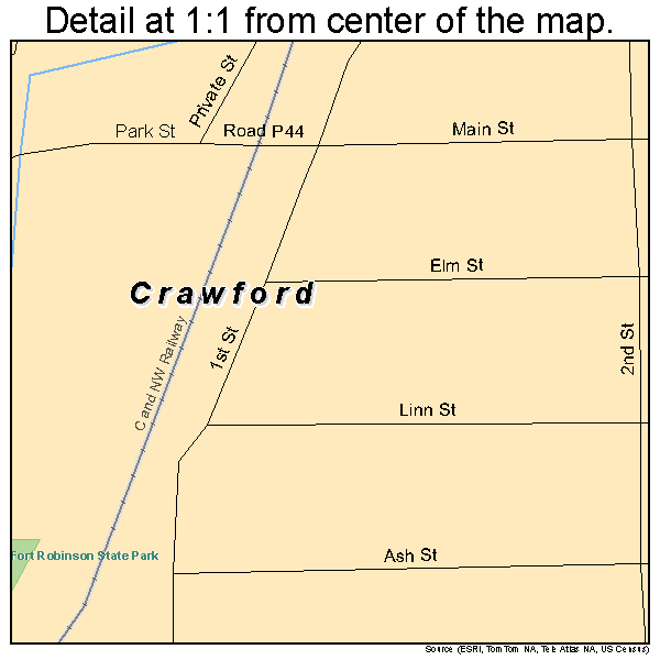 Crawford, Nebraska road map detail