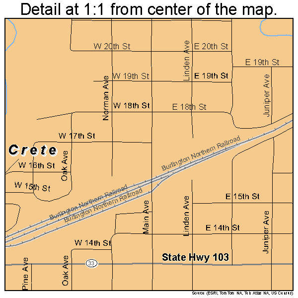 Crete, Nebraska road map detail