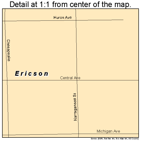 Ericson, Nebraska road map detail