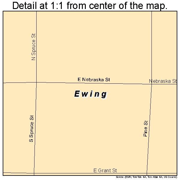 Ewing, Nebraska road map detail