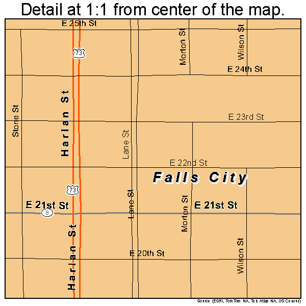 Falls City, Nebraska road map detail