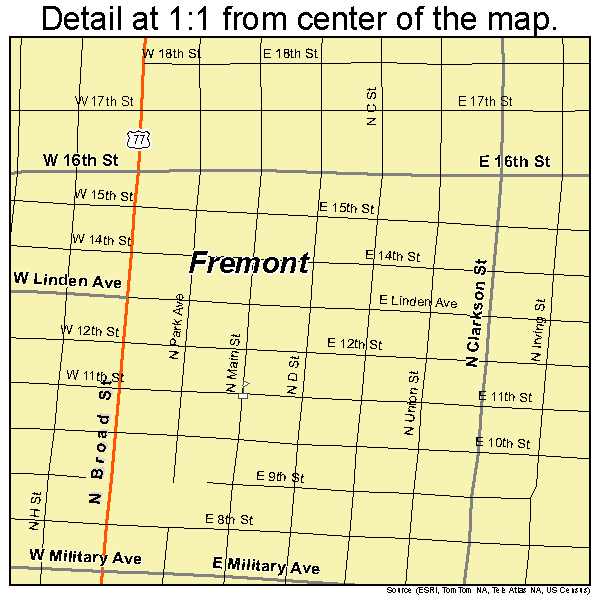 Fremont, Nebraska road map detail