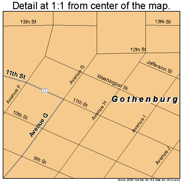 Gothenburg, Nebraska road map detail