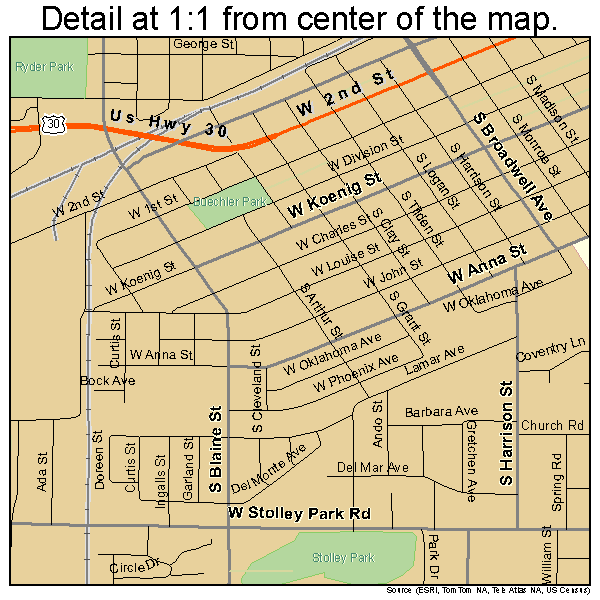 Grand Island, Nebraska road map detail