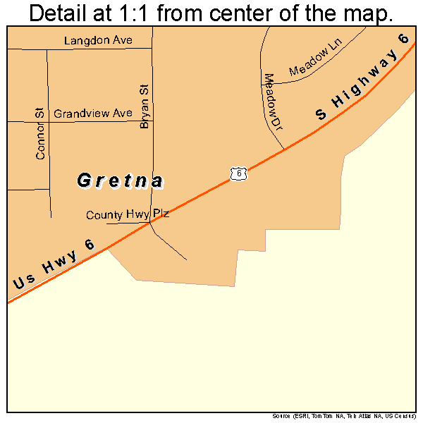 Gretna, Nebraska road map detail