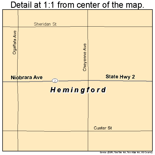 Hemingford, Nebraska road map detail