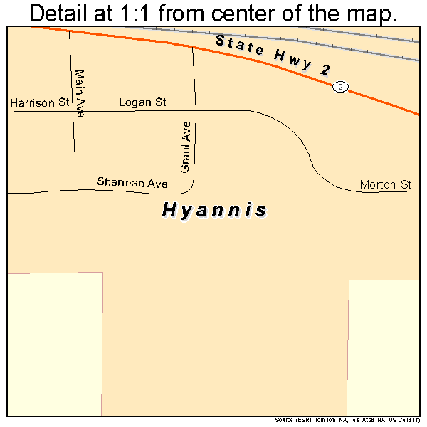 Hyannis, Nebraska road map detail