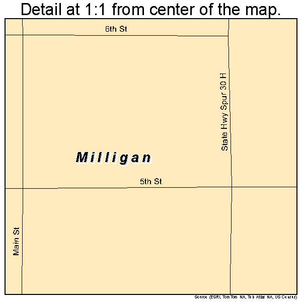 Milligan, Nebraska road map detail