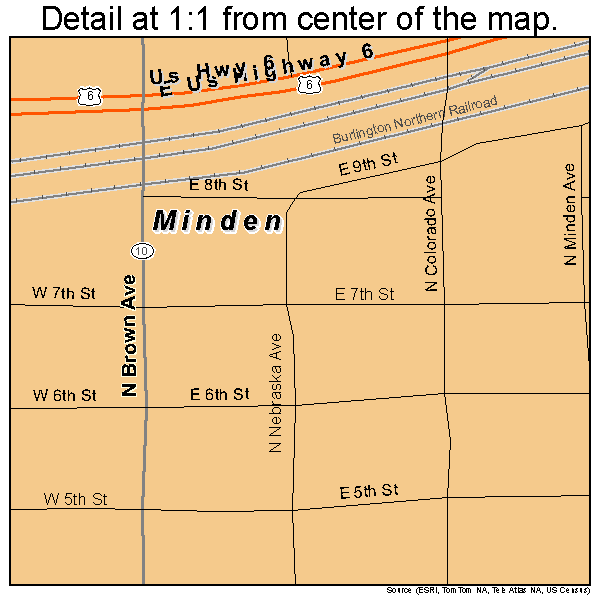 Minden, Nebraska road map detail