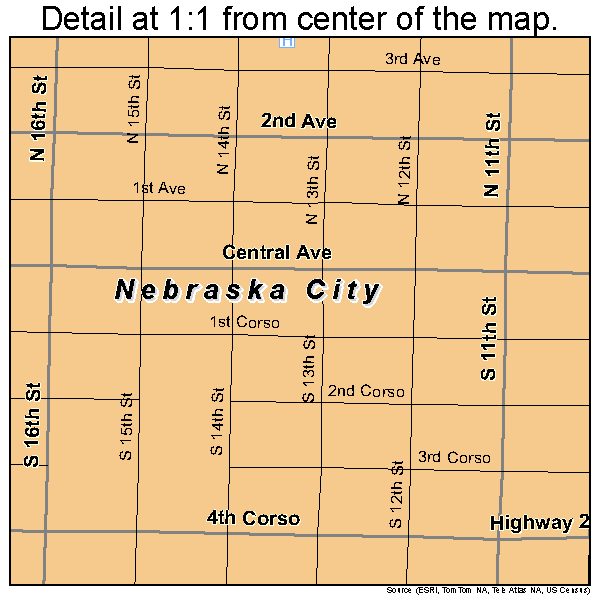 Nebraska City, Nebraska road map detail