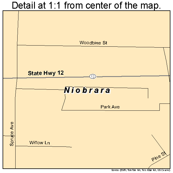 Niobrara, Nebraska road map detail