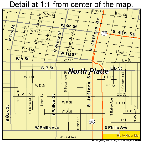 North Platte, Nebraska road map detail