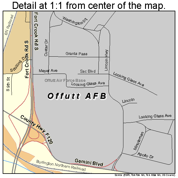 Offutt AFB, Nebraska road map detail