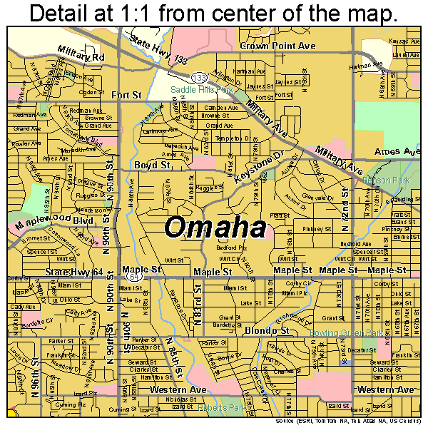 Omaha, Nebraska road map detail