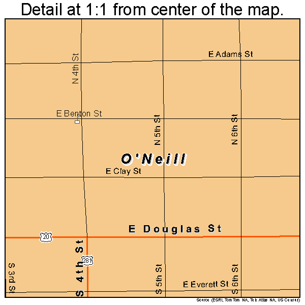 O'Neill, Nebraska road map detail